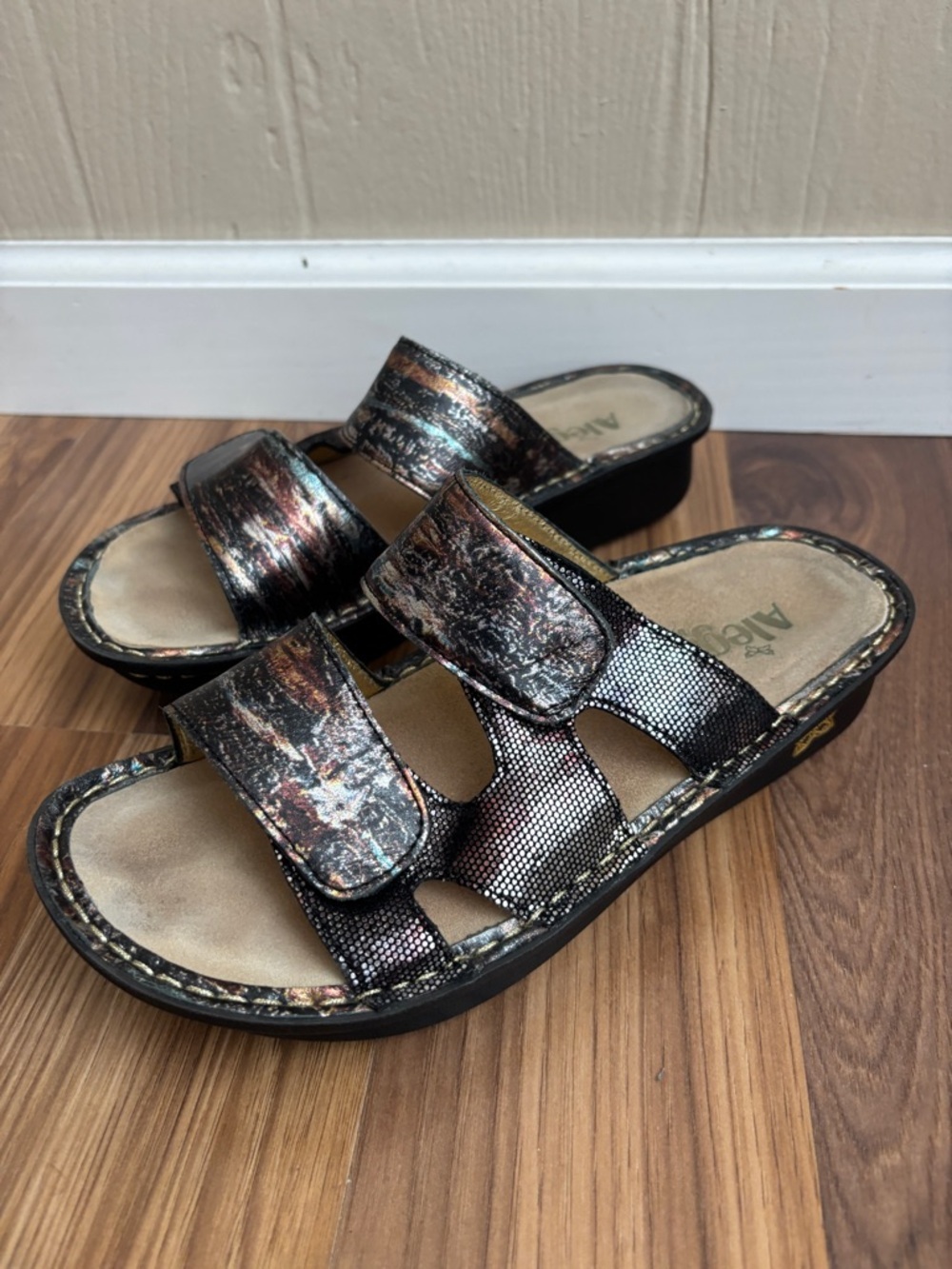 Alegria Leather Camille Earthen Copper Metallic Sandals Slip On Slide Comfort 37